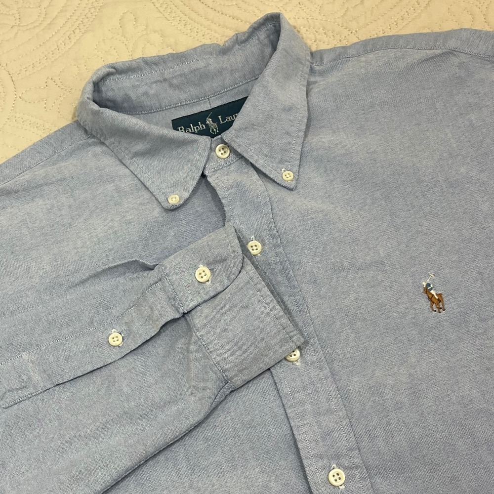 Ralph Lauren Oxford Shirt Mens XL Blue Custom Fit Flesh Pony Button Down *READ